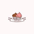 Cupcakes, Bakery and Dessert Logo, Sign, Emblem, Flat Vector Design