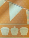 Cupcakes and bunting over brownpaper background