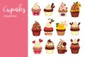 Cupcakes and cakes logo templates. Bakery desserts chocolate and fruit muffins