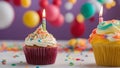 cupcakes with candles A festive photo of a colorful birthday cupcake with candle on top