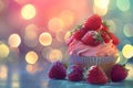 Cupcakes, Color Strawberries Cup Cake, Delicious Fruit Cupcakes on Blurred Bokeh Background Royalty Free Stock Photo