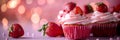 Cupcakes, Color Strawberries Cup Cake, Delicious Fruit Cupcakes on Blurred Bokeh Background Royalty Free Stock Photo