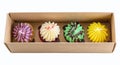 Cupcakes colorful in the box. Royalty Free Stock Photo