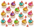 Cupcakes colorful pattern Vector realistic. 3d illustrations