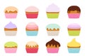 Cupcakes with cream pastel color simple shapes set Royalty Free Stock Photo