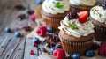 Cupcakes with creamy frosting and fresh berries Royalty Free Stock Photo