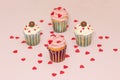 Cupcakes desert cream pink and white on pink background
