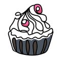Cupcakes desserts. Sweets muffins with cream and chocolate cakes vector. illustration of a cupcake in line style.Cake Bakery Logo