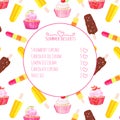 Cupcakes and ice cream watercolor vector menu card