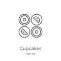 cupcakes icon vector from high tea collection. Thin line cupcakes outline icon vector illustration. Outline, thin line cupcakes Royalty Free Stock Photo