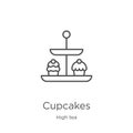 cupcakes icon vector from high tea collection. Thin line cupcakes outline icon vector illustration. Outline, thin line cupcakes Royalty Free Stock Photo