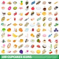 100 cupcakes icons set, isometric 3d style Royalty Free Stock Photo