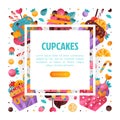 Cupcakes landing page. Confectionery, bakery shop, cafe ad web banner with tasty desserts flat vector