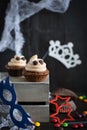 Cupcakes like a ghost. Halloween dessert. Royalty Free Stock Photo