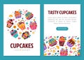 Cupcakes mobile app templates set. Confectionery, bakery shop, cafe promotion landing page. Advertising of tasty