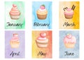 Cupcakes Months of the Year Flashcards - 1