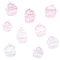 Cupcakes outline, pastel color. Sweet muffins.