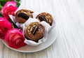 Cupcakes and pink roses Royalty Free Stock Photo