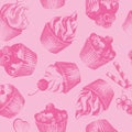 Cupcakes pink seamless pattern