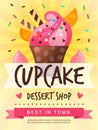 Cupcakes poster. Decorative placard with personal text recent vector design menu with muffins illustration Royalty Free Stock Photo