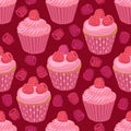 Cupcakes with raspberries seamless pattern