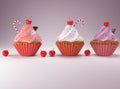 Cupcakes with red cheery realistic 3D