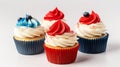 Cupcakes with red, white, blue frosting. AI generative sweets for Independence day, Fourth of July. Royalty Free Stock Photo