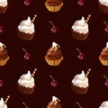 Cupcakes seamless pattern. Cakes with cream illustration. Vector Royalty Free Stock Photo
