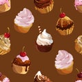 Cupcakes seamless pattern. Cakes with cream illustration. Vector Royalty Free Stock Photo