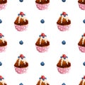 Cupcakes seamless pattern. Cakes with cream illustration. Vector Royalty Free Stock Photo