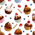 Cupcakes seamless pattern. Cakes with cream illustration. Vector Royalty Free Stock Photo