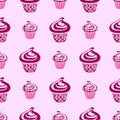 Cupcakes seamless pattern with pink buffalo plaid background