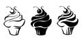 Cupcakes. Set of black silhouettes of cupcakes isolated on white. Vector illustration