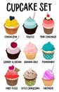 Cupcakes Set illustration. Set muffins, different sweet cupcakes. Vector menu template isolated on a white background