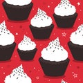 Cupcakes and stars, colorful seamless pattern