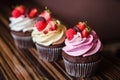 Cupcakes with strawberries and cream Royalty Free Stock Photo