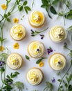 cupcakes with in the style of light violet and light orange, naturalist aesthetic, combining natura