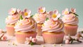 Cupcakes with sugar flowers. Springtime, spring birthday celebration. Royalty Free Stock Photo