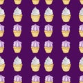 Cupcakes sweet muffin cakes fabric napkins handheld watercolor trendy 2022 purple Royalty Free Stock Photo