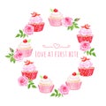 Cupcakes table vector design round frame