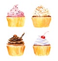 Cupcakes. Watercolor rastr illustration