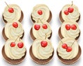 Cupcakes on a white table. Summer delicious desserts cherry vanilla flavors Vector