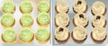 Cupcakes on a white table. Summer delicious desserts greenery color and vanilla muffins