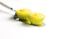 Cupcakes with yellow cream on cake shovel Royalty Free Stock Photo