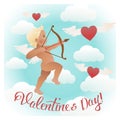 Cupid angel with bow and arrow aiming at someone`s heart. Royalty Free Stock Photo