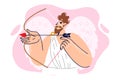 Cupid with angel wings and bow and arrow brings single people together on valentine day Royalty Free Stock Photo