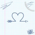 Cupid arrow heart, Valentines Day cards line sketch icon isolated on white background. Vector Illustration. Royalty Free Stock Photo