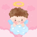 Cupid baby curly child boy angel cartoon cloud valentines baby Royalty Free Stock Photo