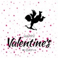 Cupid black silhouette with bow and arrow earts on white background. Valentines Day design. Flying Angel. Amur. Vector Royalty Free Stock Photo