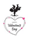 Cupid black silhouette with bow and arrow heart on white background. Valentines Day design. Flying Angel hearts. Amur.
